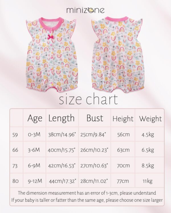 Minizone Baby Girls Pyjama Summer, Short Sleeve Romper Cotton Bodysuit 0-12 Months - Image 6