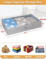 punemi Under Bed Storage With Lids, 2 Pack Large Underbed Storage Containers Clothes W/ 3 Handles, Foldable Low Profile Stackable Storage Drawer Organizer Bins Box for Blanket Shoe Toy Bedroom, Grey - Image 4