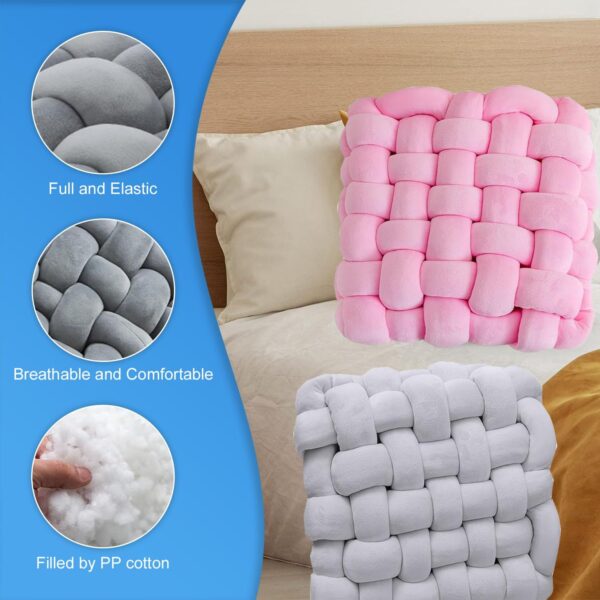 Knot Pillow,Knot Cushion,Square Plush Throw Pillow Handmade Soft Knotted Cushions,Home Decorative Knot Pillow Cuddle Cushion for Room Sofa Home Bed Floor,Bed Pillows Decoration(Grey/30*33*12CM) - Image 3