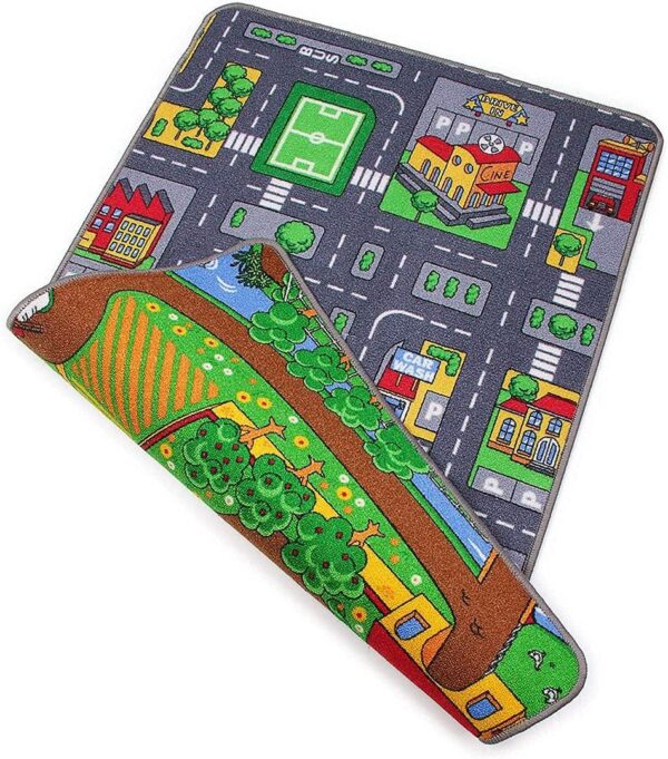 The Rug House Kids Reversible Double Sided Town City Roads Car Playmat Childrens Play Village Farm Mats 80cm x 150cm - Image 2