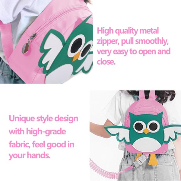 Toddler Safety Harness Backpack with Rein Baby Walking Leash Anti-Lost Safety Wrist Cuff with Lock 1.5m Children Walking Backpack-Owl-Pink - Image 6