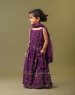 Futra Gabha Magenta thread embroidered sleeveless choli with lehenga & net dupatta - Image 3