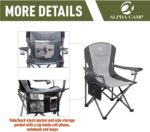 ALPHA CAMP Oversized Camping Folding Portable Chair Heavy Duty Steel Frame Support 160kg Arm Chair with Cup Holder Quad Lumbar Back Chair for Outdoor/Indoor_Gray-Black - Image 5
