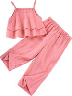 SEAUR Toddler Girls Summer Outfits Party Clothes Girls 2 Pcs Outfits Sleeveless Vacation Outfits Girls Ruffled Top 1-8 Years