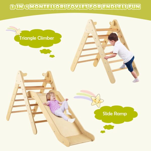 GYMAX 2 in 1 Kids Climbing Set, Wooden Toddler Climber with Slide, Outdoor Indoor Montessori Climbing Toys for 3 Years Old + Boys Girls (Natural) - Image 2