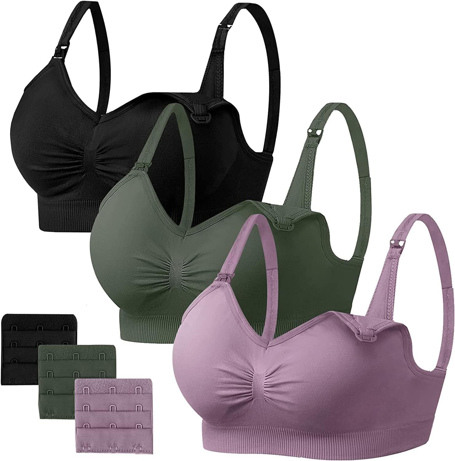 71iFEx3lNaL._AC_SL1500_.jpg HBselect 3 Pack Women’s Nursing Bra Wireless Seamless Maternity Bra Breastfeeding Bras Bralette with Removable Bra Pads Extenders - Image 1
