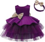Baby Girl Dress Sleeveless Backless Sequin Bowknot Princess Tulle Tutu Baptism Wedding Bridesmaid Pageant Birthday Christmas Party Formal Evening Ball Gown with Headband - Image 4