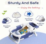 COOSEYA Baby Bath Tub Foldable, Baby Bathtub Collapsible Essentials for Newborn with Soft Cushion (0-18Months), Baby Shower for Infant to Toddler Gift Portable Space-Saving Travel, Navy Blue - Image 5
