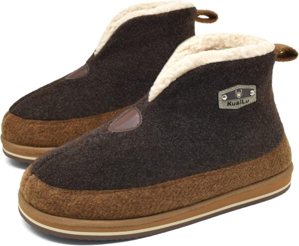 KuaiLu Mens Felt Winter Warm Boot Slippers Cosy Memory Foam Fleece Lined Bootie Slippers with Comfy Arch Support House Shoes Non-Slip Indoor Outdoor Hard Sole - Image 2