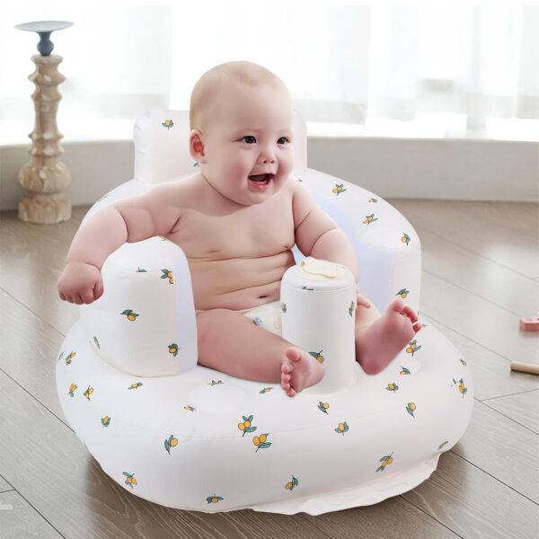 Inflatable Baby Seat for Babies 3 Months & Up, Baby Floor Seats for Sitting Up, Baby Seats for Infants, Blow Up Baby Chair with Built in Air Pump - Olive Flower - Image 6