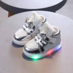 Baby Girls Glitter Light Up Sneaker Toddler Soft Sole Led Bow Loafers Fashion Infant Sport First Walking Flat Shoes Toddler Girl Summer Shoes Kids Pool Shoes Boys - Image 3