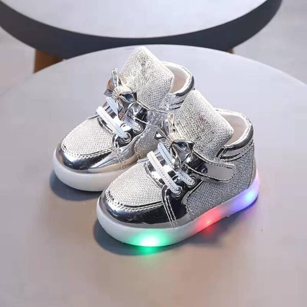 Baby Girls Glitter Light Up Sneaker Toddler Soft Sole Led Bow Loafers Fashion Infant Sport First Walking Flat Shoes Toddler Girl Summer Shoes Kids Pool Shoes Boys - Image 3