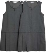 Pack of 2 - Girls Pleated School Pinafore (Heaton) Heart Zip Grey Black 3-16 Years - Image 2