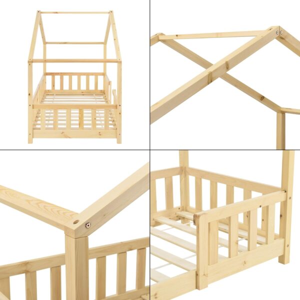 [en.casa] Children's bed Treviolo house bed 90 x 200 cm wooden bed for children with fall-out protection bed frame with slatted frame pine wood wood colours - Image 7