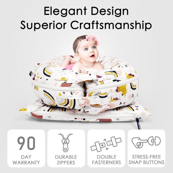 Infant Lounger Baby Nest Replacement Cover | Hypoallergenic | Premium | [Fits Dockatot Deluxe+] (Cover Only) (Rainbow Dino) - Image 5