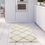 THE RUGS Shaggy Rug – Modern Moroccan Design Rugs for Living Room, Bedroom, Hallway, 3 cm Thick Area Rugs, (Diamond Ivory/Beige, 60x110cm) - Image 4