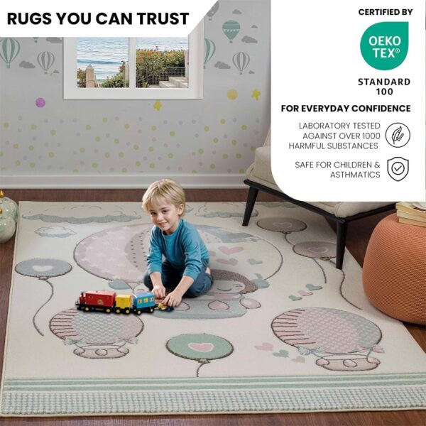 Livabliss Hot Air Balloon Kids Rug - Childrens Rugs for Bedroom 160x213 cm, Kids Carpet for Girls and Boys Bedroom, Playroom and Nursery Rugs, Baby Rug for Girl or Boy Room, Beige and Pink - Image 3