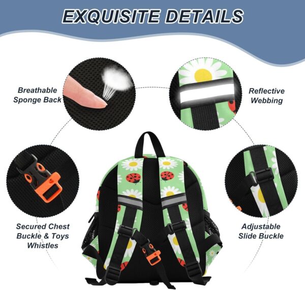 ISAOA Toddler Backpack with reins, Kids Anti-Lost Rucksack with Safety Harness,Daisies and Ladybugs Backpack for Boys and Girls Baby Preschool Mini Bag with Leash,S - Image 4