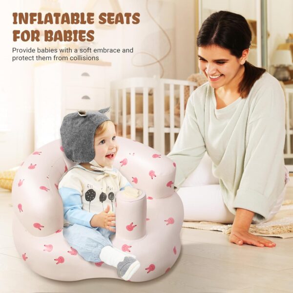 Winuoyang Inflatable Baby Seat, Inflatable Baby Chair for Babies 3-36 Months Built in Air Pump Portable Baby Support Seat Baby Sitting Support Summer Toddler Shower Chair Floor Seat (Rabbit) - Image 2