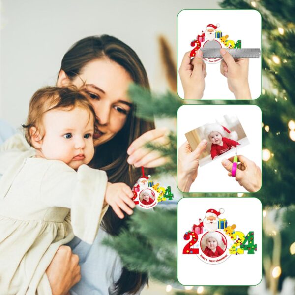 SICOHOME 2023 Baby's First Christmas Frame Ornament 4" Personalized Baby 1st Christmas Photo Frame Ornament Santa Gift My First Christmas Picture Frame Ornament for New Parents Mom Dad Presents - Image 6