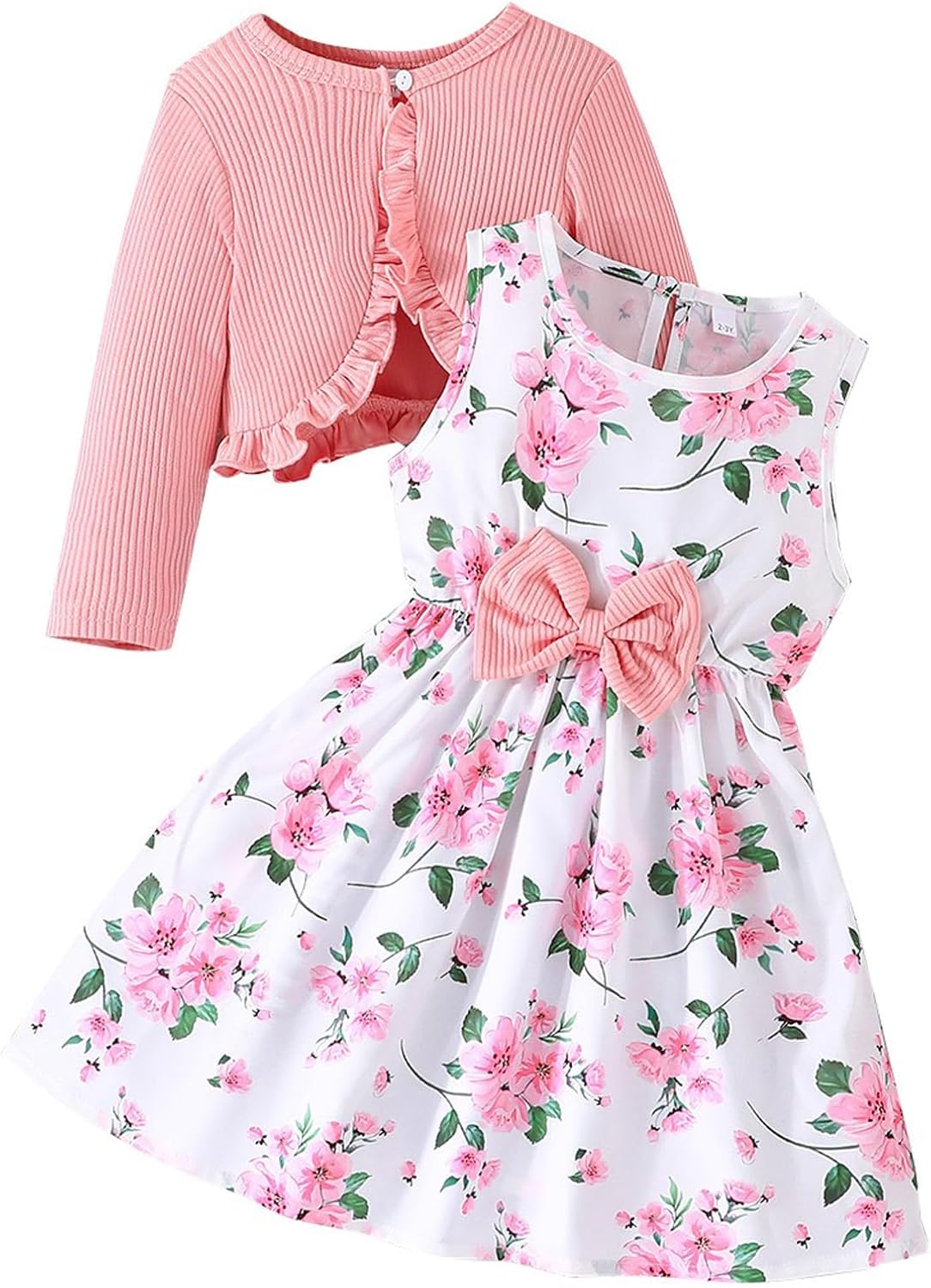 71k52zJb6cL._AC_SL1500_.jpg Girl Dress Toddler Long Sleeve Dresses A-line Floral Casual Party Dress with Cardigan Sets for Little Big Kids 4-13 Years - Image 1