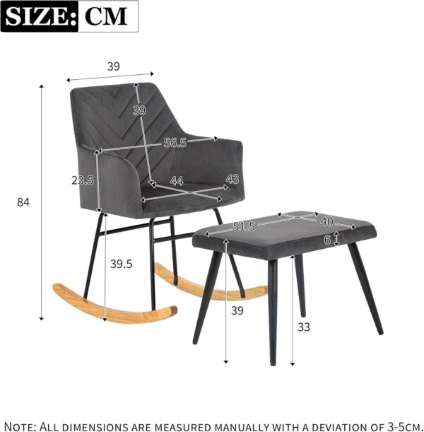 BTM Rocking Chair for Nursery, Rocking Chair with Footstool & Soft Cushion & Solid Wood Legs, Single Recliner, Lounge Chair for Living Room Bedroom/Office/Patio, Dark Grey - Image 2