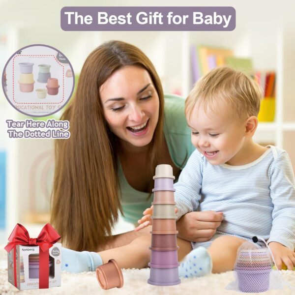 Norkbeng Baby Stacking Cups for 6 12 18 Months, 8 Pieces Rainbow Stacker Tower Bath Toy Sand Toy Rabbit Nesting Cups, Montessori Stacking Game Educational Gift for 1 2 3 Years Old Boys Girls - Image 7