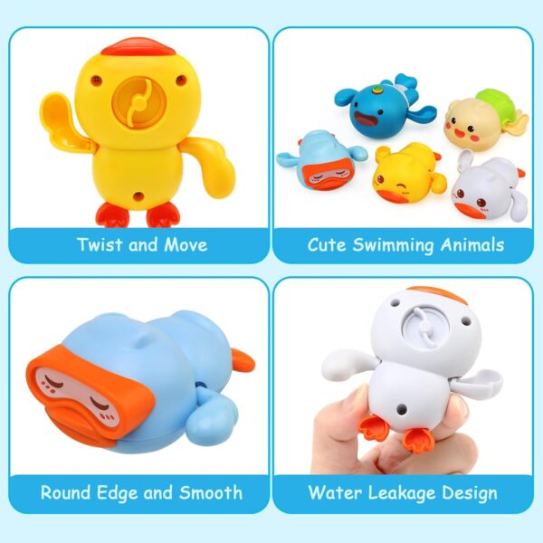 BelleStyle Baby Bath Toys, 5 Pcs Wind Up Bath Tub Toys for Kids 1 2 3 4 Years Old, Paddling Pool Toys Floating Swimming Duck Turtle Whale Clockwork Water Toys for Toddlers Boys Girls Baby Bath Time - Image 6