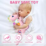 Baby Dino Musical Stuffed Animal Toys for 0-3-6-9-12 Months，Infant Dinosaur Tummy Time Toys with Crinkle Sound Paper,Teether，Textures & Rattles for Newborn Boys Girls Birthday Gifts，Pink - Image 5