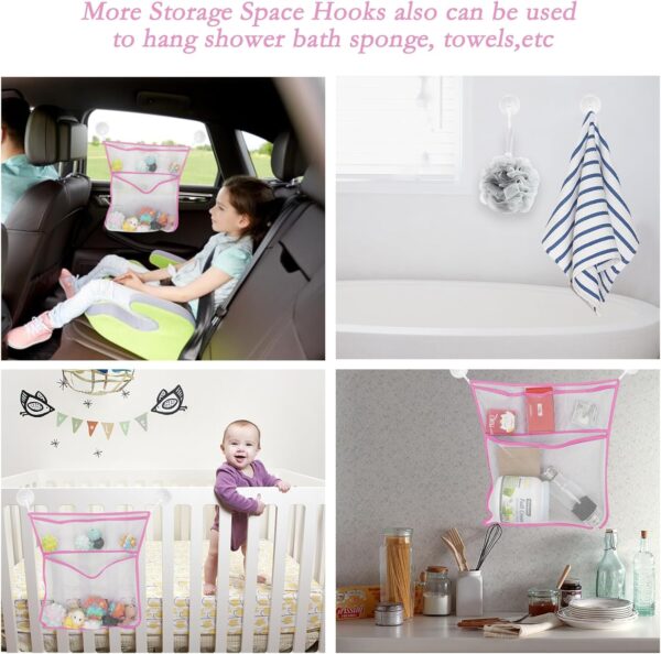 Unaone 2-Pack Bath Toy Storage Set - Hanging Mesh Bathtub Toy Organizer with Letters & Numbers, Pink Bathroom Decor for Kids, Space-Saving Bath Net for Baby, Toddler,& Kids - Image 6