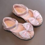 Toddler Pearl Sequins Closed Toe Sandals With Strap Baby Girls Kids Bow Ankle Summer Flat Wide Shoes Slip On Soft Shoes Flip Flops For Toddler Boys Size 8 Dinosaur Slides( - Image 5