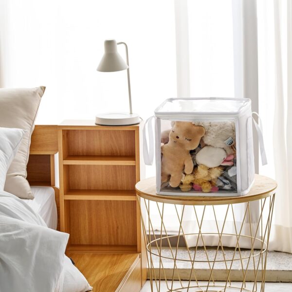 holay 2-Pack 12" Cube Storage Bins [White] - 27L Capacity PVC Boxes Transparent Lid & Handles - Durable & Foldable - Multi-Purpose Toy, Clothes, Blocks Organizer for Kids, Toddlers, Playroom (Large) - Image 2