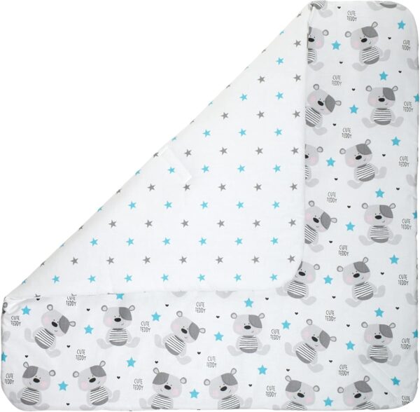 Medi Partners Swaddling Blanket Pillow 100% Cotton 75x75cm Sleeping Bag Double Sided Soft All Year Round Multifunctional Anti-Allergic Babies (Blue Teddy) - Image 3