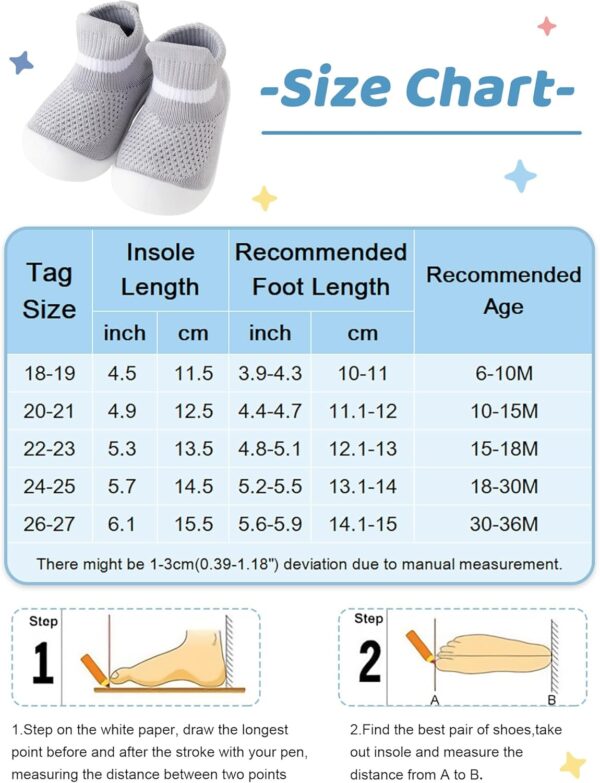 Maeau - Baby First Walking Shoes Baby Boys Girls Sock Shoes Infant Toddler Sock Slipper Anti-Slip Trainers Indoor Outdoor for Holiday Party Gift - Image 3