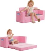 Dream On Me Nestle Kids Sofa in Pink, 2-in-1 Kids Sofa Couch, Convertible Sofa to Lounger, Low to Floor Design, Machine Washable Fabric Cover
