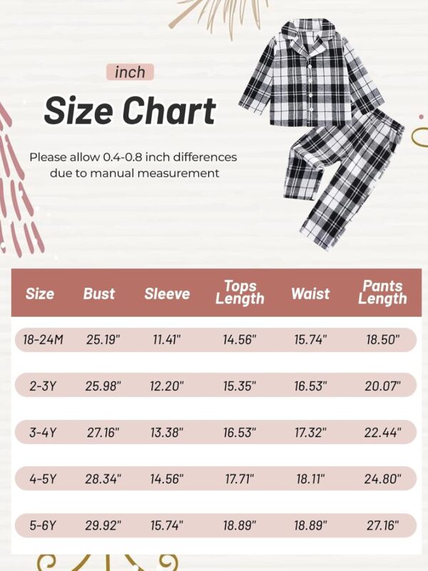 Naiyafly Kids Pajamas Set Plaid Button Down Pyjamas for Girls Boys Toddler Christmas Sleepwear Baby PJS 2 Piece Shirts Tops Pants Nightwear Homewear 18 Months - 6 Years - Image 4