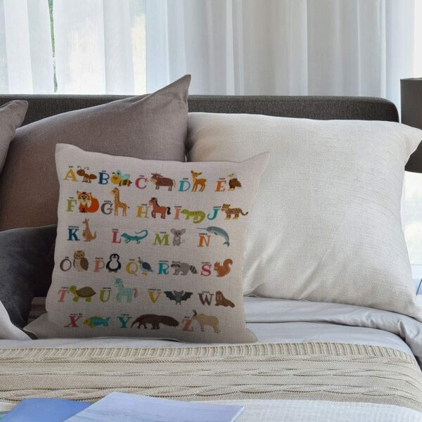 HGOD DESIGNS Cushion Cover Alphabet Cute Zoo Alphabet with Animals Throw Pillow Cover Home Decorative for Men/Women Living Room Bedroom Sofa Chair 18X18 Inch Pillowcase - Image 5