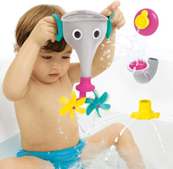 Yookidoo FunEleFun Fill ‘N’ Sprinkle Bath Toy. An Elephant Trunk Funnel Toddlers Play with 3 Interchangeable Trunk Accessories That Spins, Twist and Sprinkle, Promotes Kids STEM-Based Learning (Grey) - Image 2