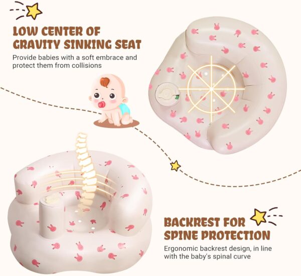 Winuoyang Inflatable Baby Seat, Inflatable Baby Chair for Babies 3-36 Months Built in Air Pump Portable Baby Support Seat Baby Sitting Support Summer Toddler Shower Chair Floor Seat (Rabbit) - Image 3