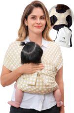 Konny Baby Carrier SoftBreeze Carrier Wrap, Easy to Wear Baby Wrap Carrier, Perfect Essentials Cloths for Newborn Babies up to 44 lbs, (Creamy Gingham, 2XS)