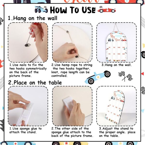 Cheerupp Race Car My First Year Photo Frame Board, One Year Birthday Wooden Picture Frame, Newborn 12 Months Milestone Picture Memories Display Board, Gifts for 1st Birthday Nursery Keepsake - Image 5