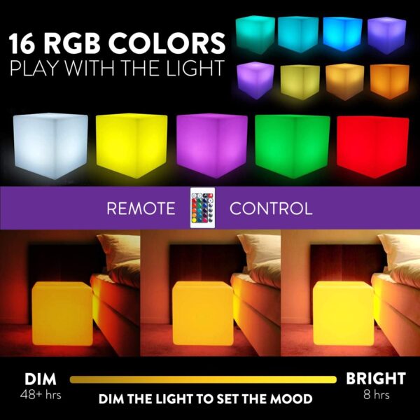 Mr.Go 12-inch Rechargeable Magic LED Light Cube Stool with Remote Control Fun Mood Lamp Soothing Night Light Decorative Lighting for Home Kids Bedside Bedroom Nightstand Nursery Pool Party - Image 6