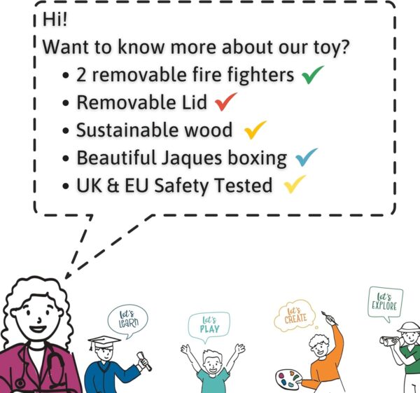 Jaques of London Fire Engine Toys and Fire Truck for Kids aged 1-8 | Wooden Toys for Children aged 1-3 years old | Educational Wooden Fire Engine and Fire Truck Playset | Since 1795 - Image 5