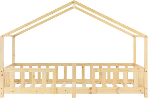 [en.casa] Children's bed Treviolo house bed 90 x 200 cm wooden bed for children with fall-out protection bed frame with slatted frame pine wood wood colours - Image 5