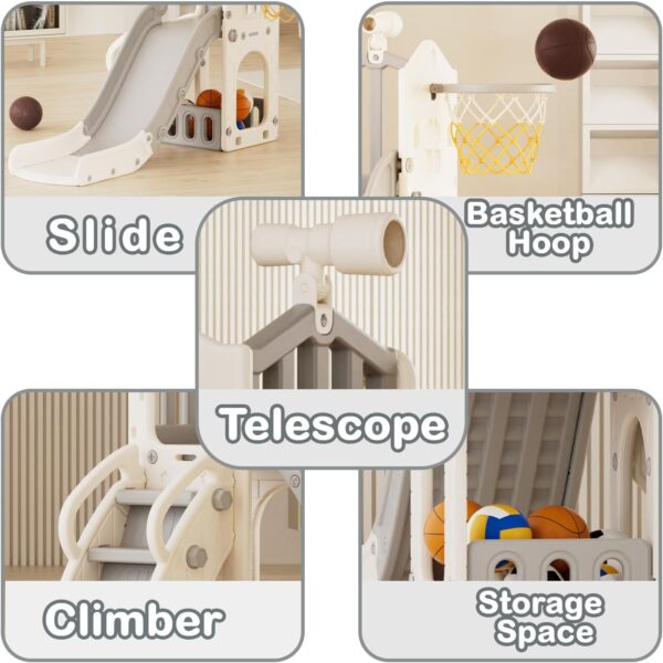 KORIMEFA 4-in-1 Kids Slide Toddler Climber Slide Set with Basketball Hoop, Storage Box and Telescope, Indoor Outdoor Freestanding Slider Garden Slide Playground for Toddlers Ages 18-36 Months - Image 2