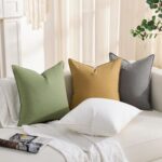 Cushion Covers Green 45cm x 45cm Pack of 2 Cushions Cotton Soft Decorative Square Throw Pillow Case Flange Pillowcases for Livingroom Sofa Bedroom 18x18 Inch Sage Green - Image 6