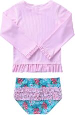 dPois Infant Baby Girls Floral One Piece Long Sleeve Rash Guard Swimsuit Shirt with Ruffle Bloomers Swimsuit - Image 2