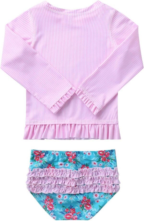 dPois Infant Baby Girls Floral One Piece Long Sleeve Rash Guard Swimsuit Shirt with Ruffle Bloomers Swimsuit - Image 2