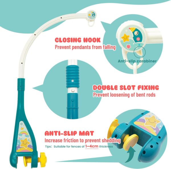 WYSWYG Cot Mobile for Babies Musical with Lights, Baby Mobile for Cot with 360°Rotating Rattles and Music Box, Musical Mobile for Baby Cot Gift for 0 3 6 12 Months,Blue - Image 6