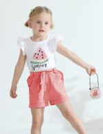 GiHaood Baby Girl Clothes Toddler Summer Outfit Ruffle Sleeve Printed Tops Linen Shorts With Belt And Pocket 2PCS Sets - Image 3